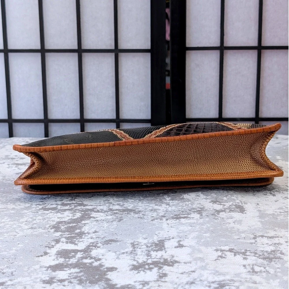 Carlos‎ Falchi Patchwork Leather Clutch Handbag Brown Black Tan Exotic Skin